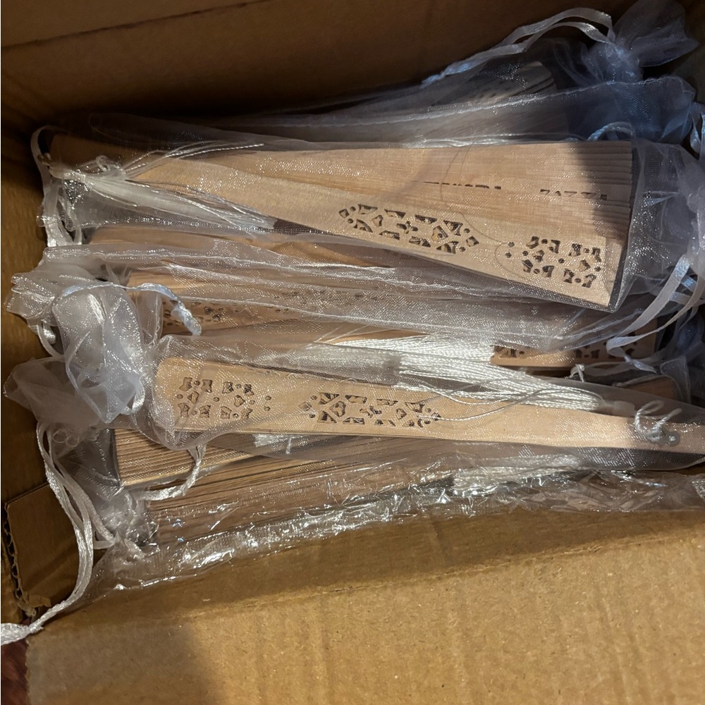 Wooden Fans and Sign